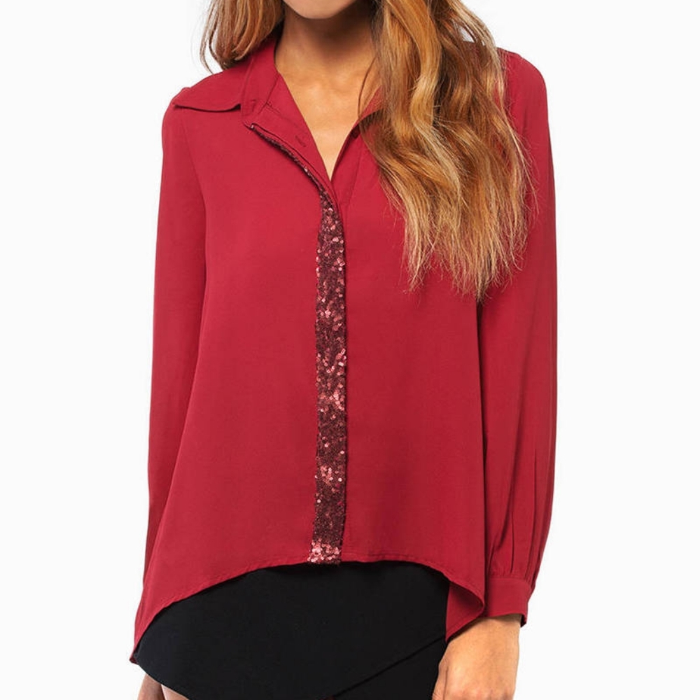 Sparkle Lane Longsleeve Blouse from Tobi Red